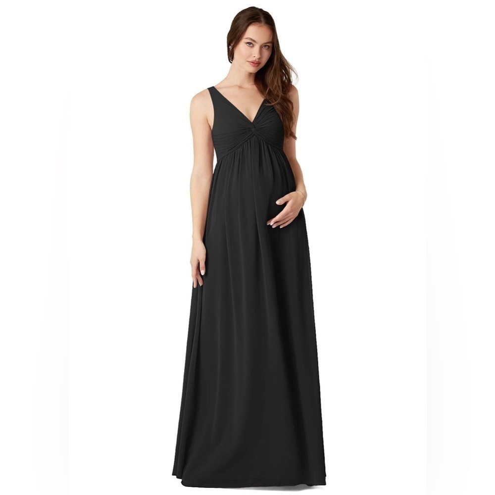 AZAZIE YETTA Black A-Line V-Neck Gathered Chiffon Floor-Length Dress Size 10